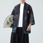 Buddha Stones Summer Casual Vintage Crane Print Men's Kimonos