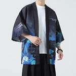 Buddha Stones Summer Casual Vintage Crane Print Men's Kimonos