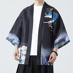 Buddha Stones Summer Casual Vintage Crane Print Men's Kimonos