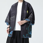 Buddha Stones Summer Casual Vintage Crane Print Men's Kimonos