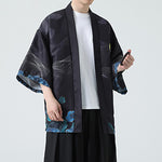Buddha Stones Summer Casual Vintage Crane Print Men's Kimonos