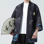 Buddha Stones Summer Casual Vintage Crane Print Men's Kimonos
