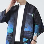 Buddha Stones Summer Casual Vintage Crane Print Men's Kimonos