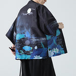Buddha Stones Summer Casual Vintage Crane Print Men's Kimonos