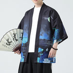 Buddha Stones Summer Casual Vintage Crane Print Men's Kimonos