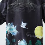 Buddha Stones Summer Casual Vintage Crane Print Men's Kimonos