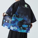 Buddha Stones Summer Casual Vintage Crane Print Men's Kimonos