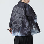 Buddha Stones Summer Casual Vintage Crane Print Men's Kimonos