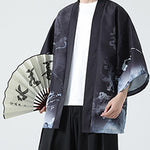 Buddha Stones Summer Casual Vintage Crane Print Men's Kimonos