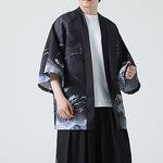 Buddha Stones Summer Casual Vintage Crane Print Men's Kimonos