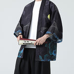 Buddha Stones Summer Casual Vintage Crane Print Men's Kimonos