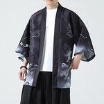 Buddha Stones Summer Casual Vintage Crane Print Men's Kimonos