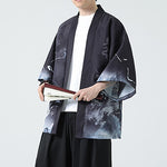 Buddha Stones Summer Casual Vintage Crane Print Men's Kimonos