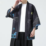 Buddha Stones Summer Casual Vintage Crane Print Men's Kimonos