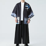 Buddha Stones Summer Casual Vintage Crane Print Men's Kimonos