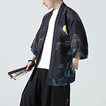 Buddha Stones Summer Casual Vintage Crane Print Men's Kimonos
