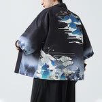 Buddha Stones Summer Casual Vintage Crane Print Men's Kimonos