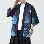 Buddha Stones Summer Casual Vintage Crane Print Men's Kimonos