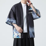 Buddha Stones Summer Casual Vintage Crane Print Men's Kimonos