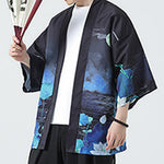Buddha Stones Summer Casual Vintage Crane Print Men's Kimonos