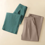 Buddha Stones Summer Minimalist Elegant Solid Cropped Pants Women's Straight Leg Pants With Pockets
