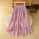 Buddha Stones Summer Casual Vintage vertical Plaid A-line Women's Skirts With Pocket
