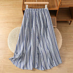 Buddha Stones Summer Casual Vintage vertical Plaid A-line Women's Skirts With Pocket