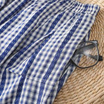 Buddha Stones Summer Casual Vintage vertical Plaid A-line Women's Skirts With Pocket