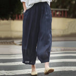 Buddha Stones Summer Casual Boho Drawstring Solid Capri Pants Women's Wide Leg Pants With Pockets