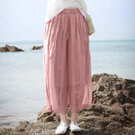 Buddha Stones Summer Casual Boho Drawstring Solid Capri Pants Women's Wide Leg Pants With Pockets