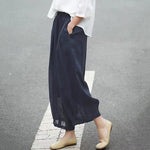 Buddha Stones Summer Casual Boho Drawstring Solid Capri Pants Women's Wide Leg Pants With Pockets