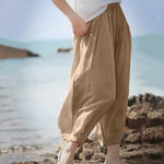 Buddha Stones Summer Casual Boho Drawstring Solid Capri Pants Women's Wide Leg Pants With Pockets