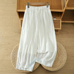 Buddha Stones Summer Casual Boho Drawstring Solid Capri Pants Women's Wide Leg Pants With Pockets