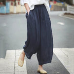 Buddha Stones Summer Casual Boho Drawstring Solid Capri Pants Women's Wide Leg Pants With Pockets