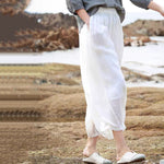 Buddha Stones Summer Casual Boho Drawstring Solid Capri Pants Women's Wide Leg Pants With Pockets