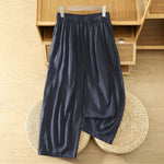 Buddha Stones Summer Casual Boho Drawstring Solid Capri Pants Women's Wide Leg Pants With Pockets