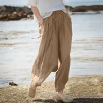 Buddha Stones Summer Casual Boho Drawstring Solid Capri Pants Women's Wide Leg Pants With Pockets
