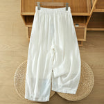 Buddha Stones Summer Casual Boho Drawstring Solid Capri Pants Women's Wide Leg Pants With Pockets