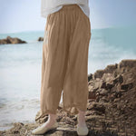 Buddha Stones Summer Casual Boho Drawstring Solid Capri Pants Women's Wide Leg Pants With Pockets