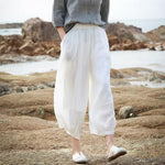 Buddha Stones Summer Casual Boho Drawstring Solid Capri Pants Women's Wide Leg Pants With Pockets