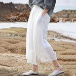 Buddha Stones Summer Casual Boho Drawstring Solid Capri Pants Women's Wide Leg Pants With Pockets