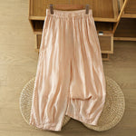 Buddha Stones Summer Casual Boho Drawstring Solid Capri Pants Women's Wide Leg Pants With Pockets