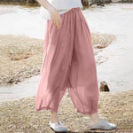 Buddha Stones Summer Casual Boho Drawstring Solid Capri Pants Women's Wide Leg Pants With Pockets