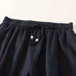 Buddha Stones Summer Casual Minimalist Drawstring Solid Cropped Pants Women's Wide Leg Pants With Pockets