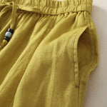 Buddha Stones Summer Casual Minimalist Drawstring Solid Cropped Pants Women's Wide Leg Pants With Pockets