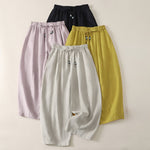 Buddha Stones Summer Casual Minimalist Drawstring Solid Cropped Pants Women's Wide Leg Pants With Pockets