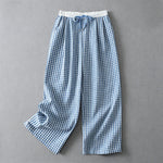 Buddha Stones Summer Casual Drawstring Plaid Ankle Pants Women's Straight Leg Pants With Pocket
