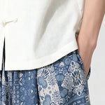 Buddha Stones Summer Boho Casual Drawstring Floral Capri Pants Men's Wide Leg Pants With Pocket
