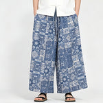 Buddha Stones Summer Boho Casual Drawstring Floral Capri Pants Men's Wide Leg Pants With Pocket