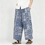 Buddha Stones Summer Boho Casual Drawstring Floral Capri Pants Men's Wide Leg Pants With Pocket